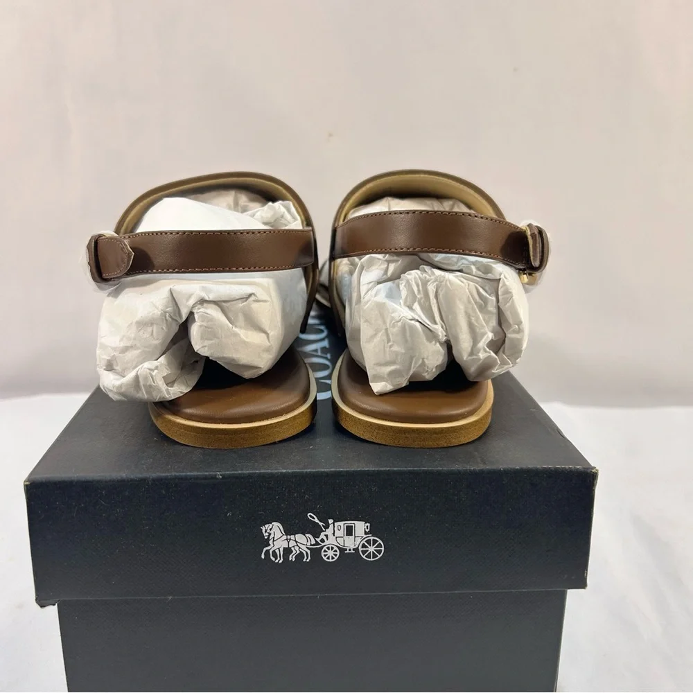 Coach Harley Sandals in Signature Brown Jacquard Women 10 gold adjustable buckle - Picture 5 of 9